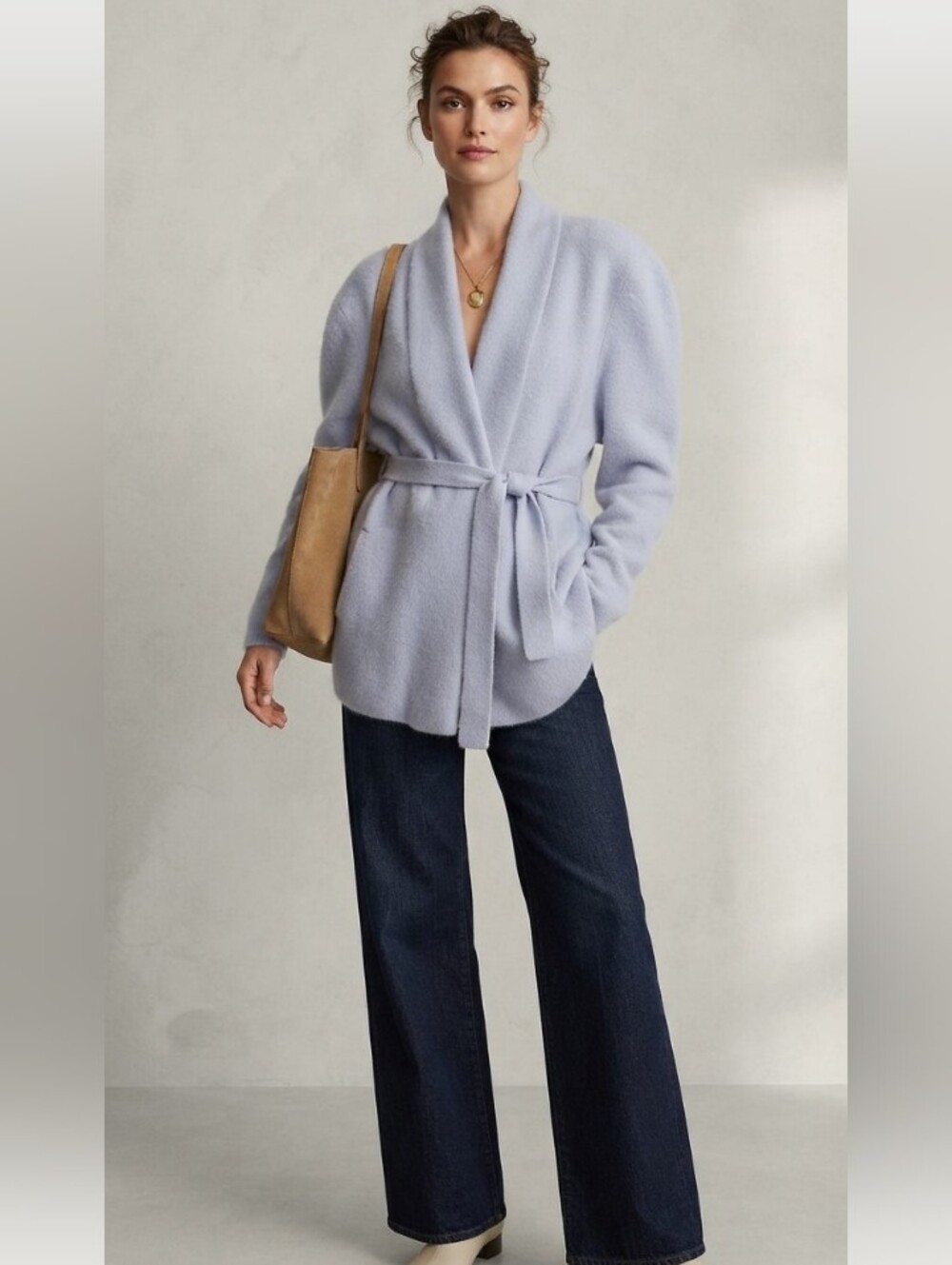 Josephine Chaus Ice Blue Wool Belted Jacket Size Large